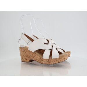 Clarks Giselle Beach Strappy Cork Wedge Heel Platform Sandals White Size 11M